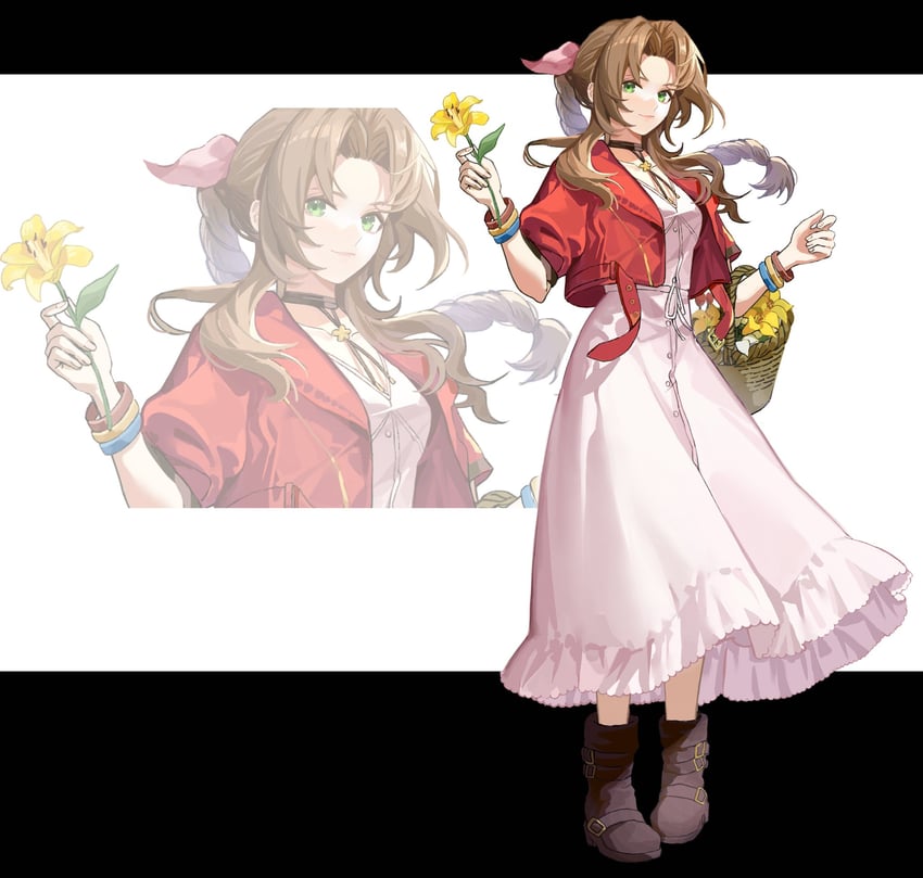 aerith gainsborough (final fantasy and 2 more) drawn by namelessdm