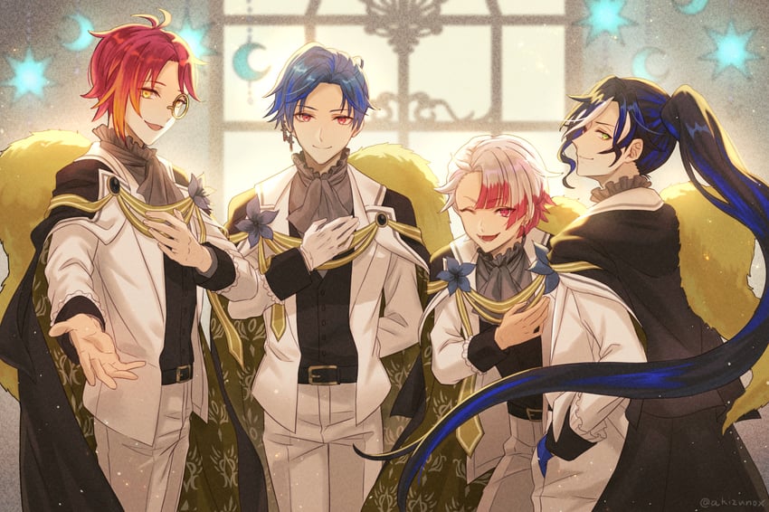 ammon lead, boschi arenas, fennesz oswald, and haures clifford (akuma shitsuji to kuroi neko) drawn by akizuno