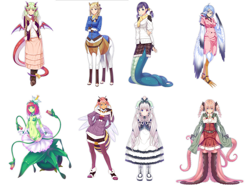 aruru aruruun, rin drave, mirita h. aesculapio, vera m. dane, sirene centaur, and 3 more (mamonomusume to no seikatsu and 2 more) drawn by bubuzuke