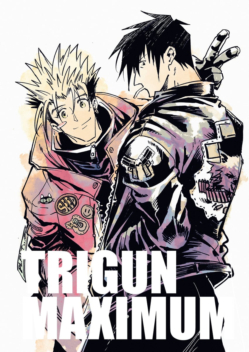 vash the stampede, nicholas d. wolfwood, and kuroneko (trigun and 1 more) drawn by rkun820