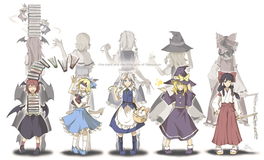 hakurei reimu, kirisame marisa, izayoi sakuya, alice margatroid, koakuma, and 2 more (touhou) drawn by worthlessvalor