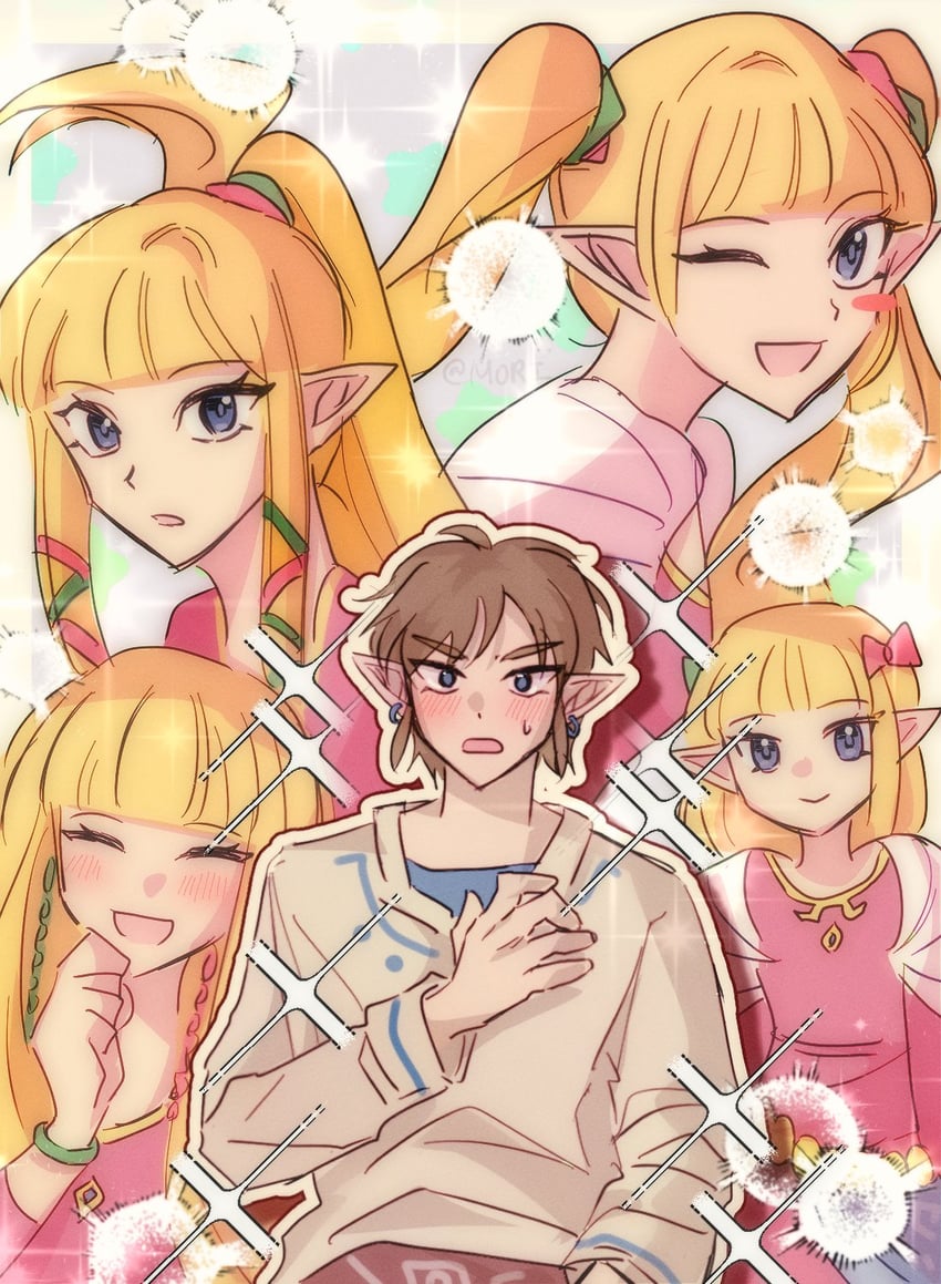 link and princess zelda (the legend of zelda and 1 more) drawn by mori_(vvmorivv)