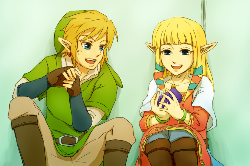 link and princess zelda (the legend of zelda and 1 more) drawn by saiba_(henrietta)