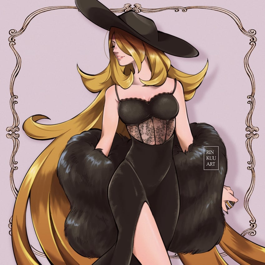 cynthia (pokemon and 1 more) drawn by rinkuu_art