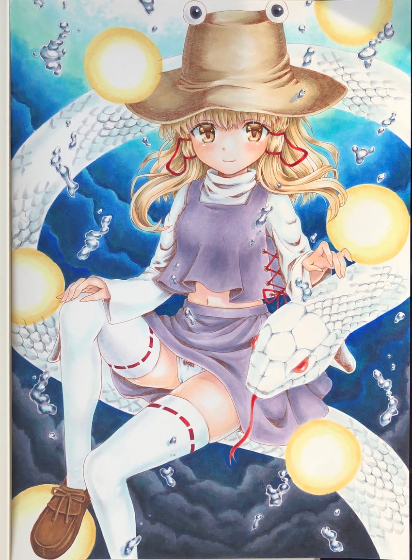 moriya suwako, pyonta, and mishaguji (touhou) drawn by mikeko_(user_zntg7852)