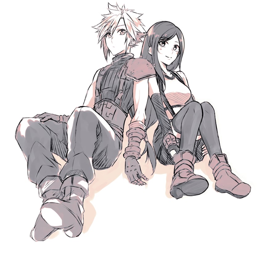tifa lockhart and cloud strife (final fantasy and 2 more) drawn by mizuamememe