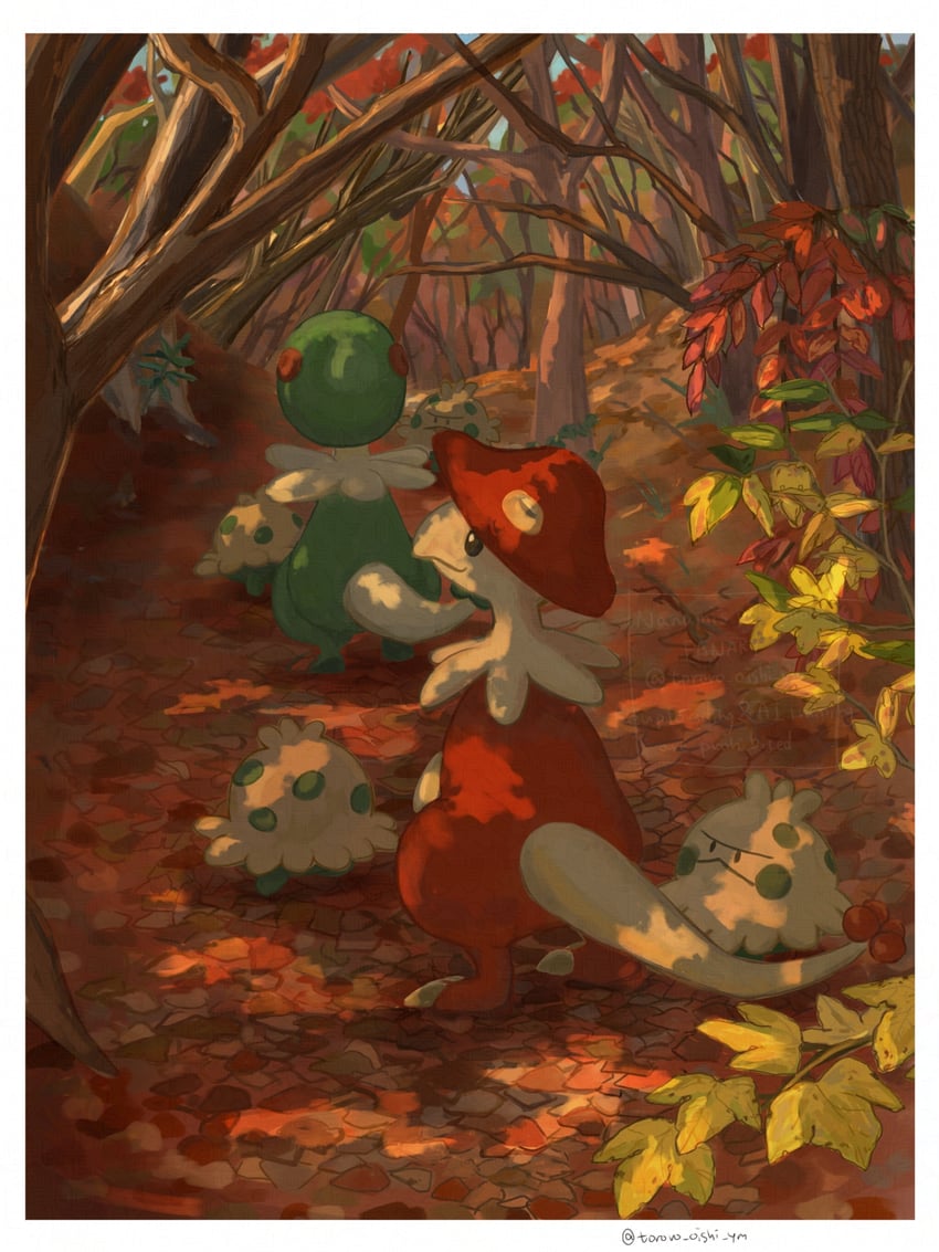 breloom and shroomish (pokemon) drawn by tororo_oishi_ym