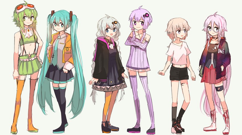 hatsune miku, yuzuki yukari, gumi, kizuna akari, ia, and 1 more (vocaloid and 2 more) drawn by gomiyama