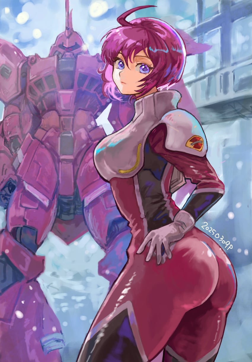 lunamaria hawke and gelgoog menace (gundam and 2 more) drawn by okrdisk2000