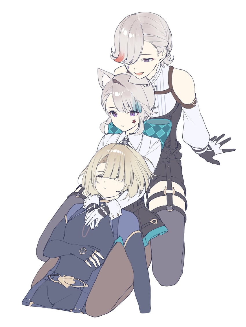 lynette, lyney, and freminet (genshin impact) drawn by ebibi_chiriri