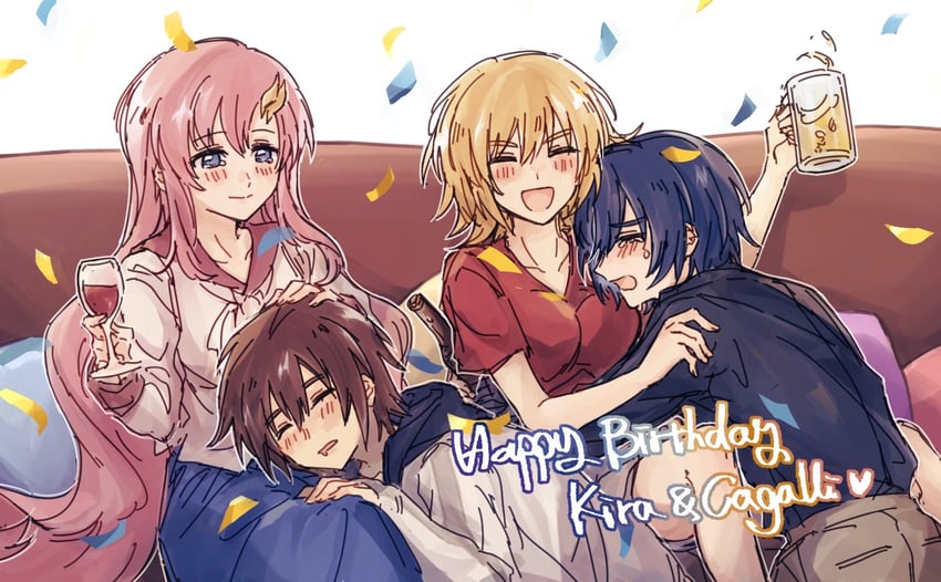 cagalli yula athha, athrun zala, lacus clyne, and kira yamato (gundam and 2 more) drawn by shiro_kunugi