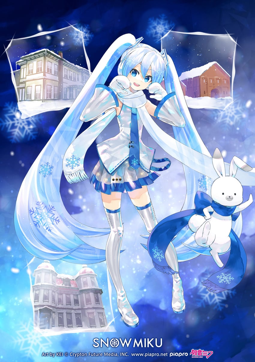 hatsune miku, yuki miku, and rabbit yukine (vocaloid and 1 more) drawn by kei_(keigarou)