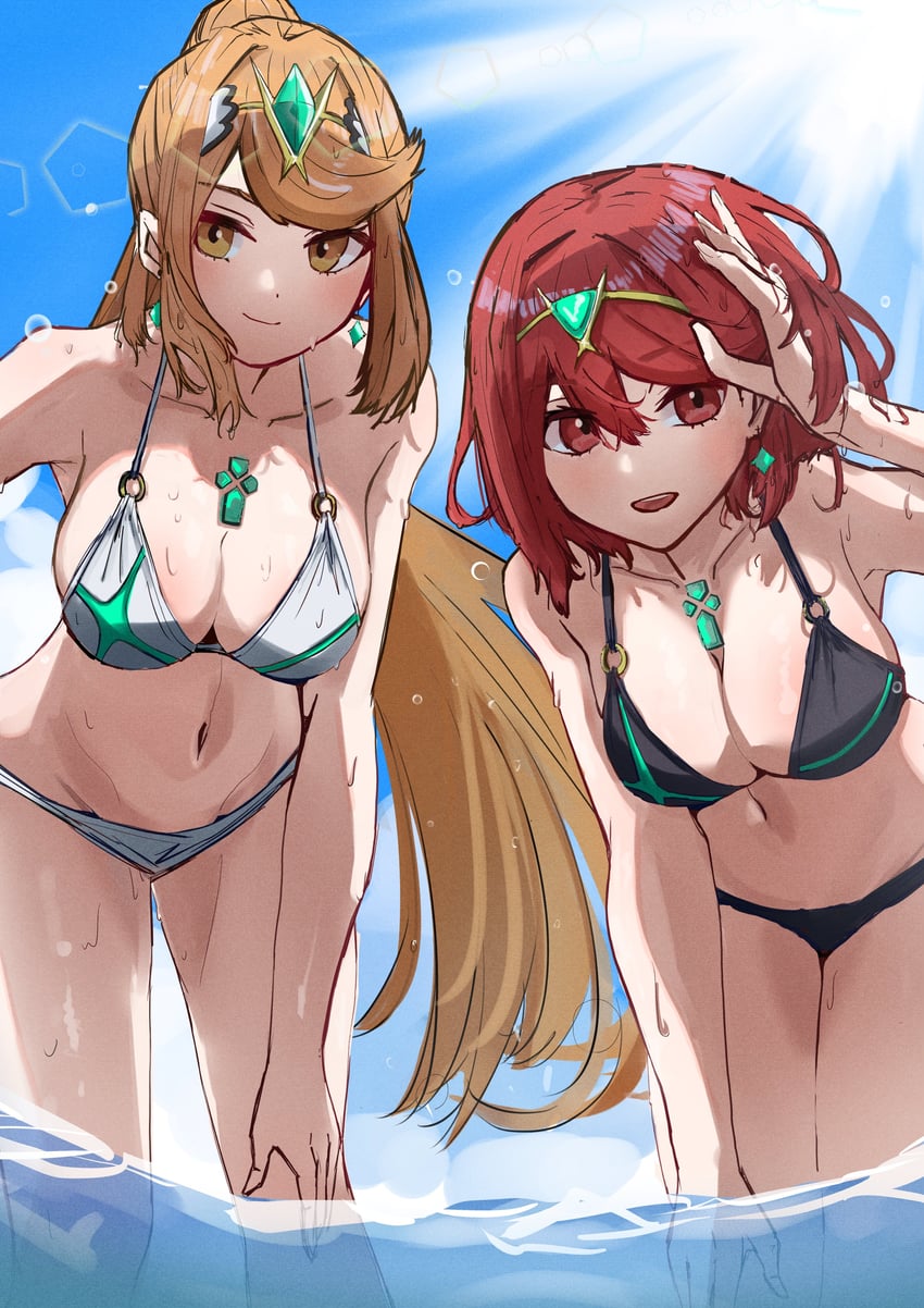 pyra and mythra (xenoblade chronicles and 1 more) drawn by amausa_subee
