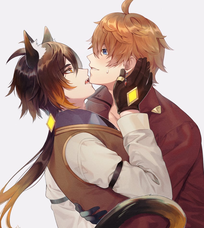 zhongli and tartaglia (genshin impact) drawn by ritsu_(re710pngn)