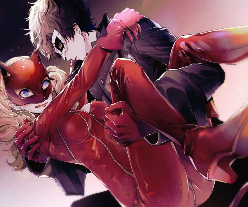amamiya ren, takamaki anne, joker, and panther (persona and 1 more) drawn by yuu_(isis7796)