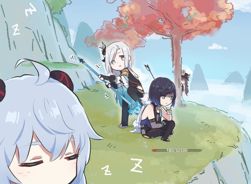 ganyu, hu tao, shenhe, and yelan (genshin impact) drawn by xinzoruo