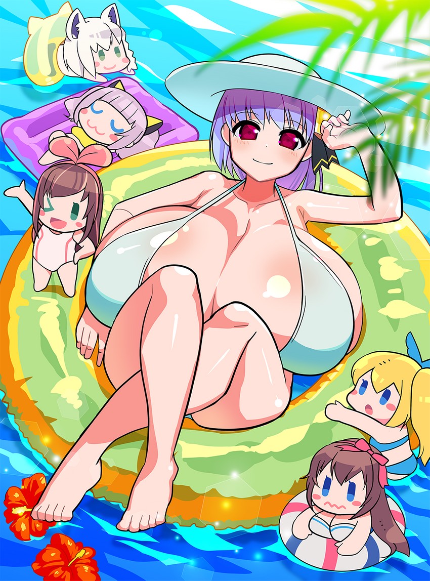 shirakami fubuki, kizuna ai, kaguya luna, mirai akari, fujisaki yua, and 1 more (hololive and 5 more) drawn by miuraunihiko