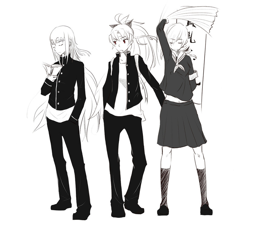 akemi homura, sakura kyoko, and tomoe mami (mahou shoujo madoka magica) drawn by die_(die0118)