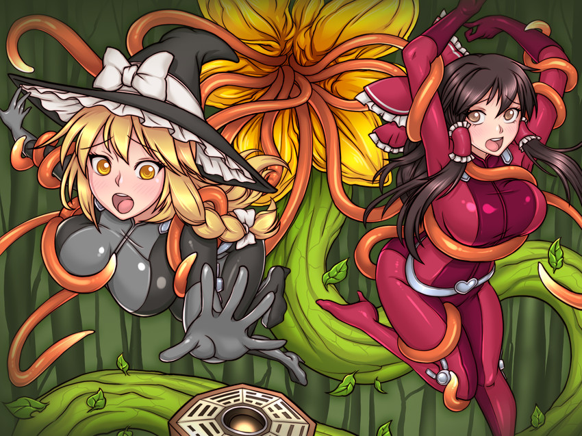 hakurei reimu and kirisame marisa (touhou and 1 more) drawn by injuotoko