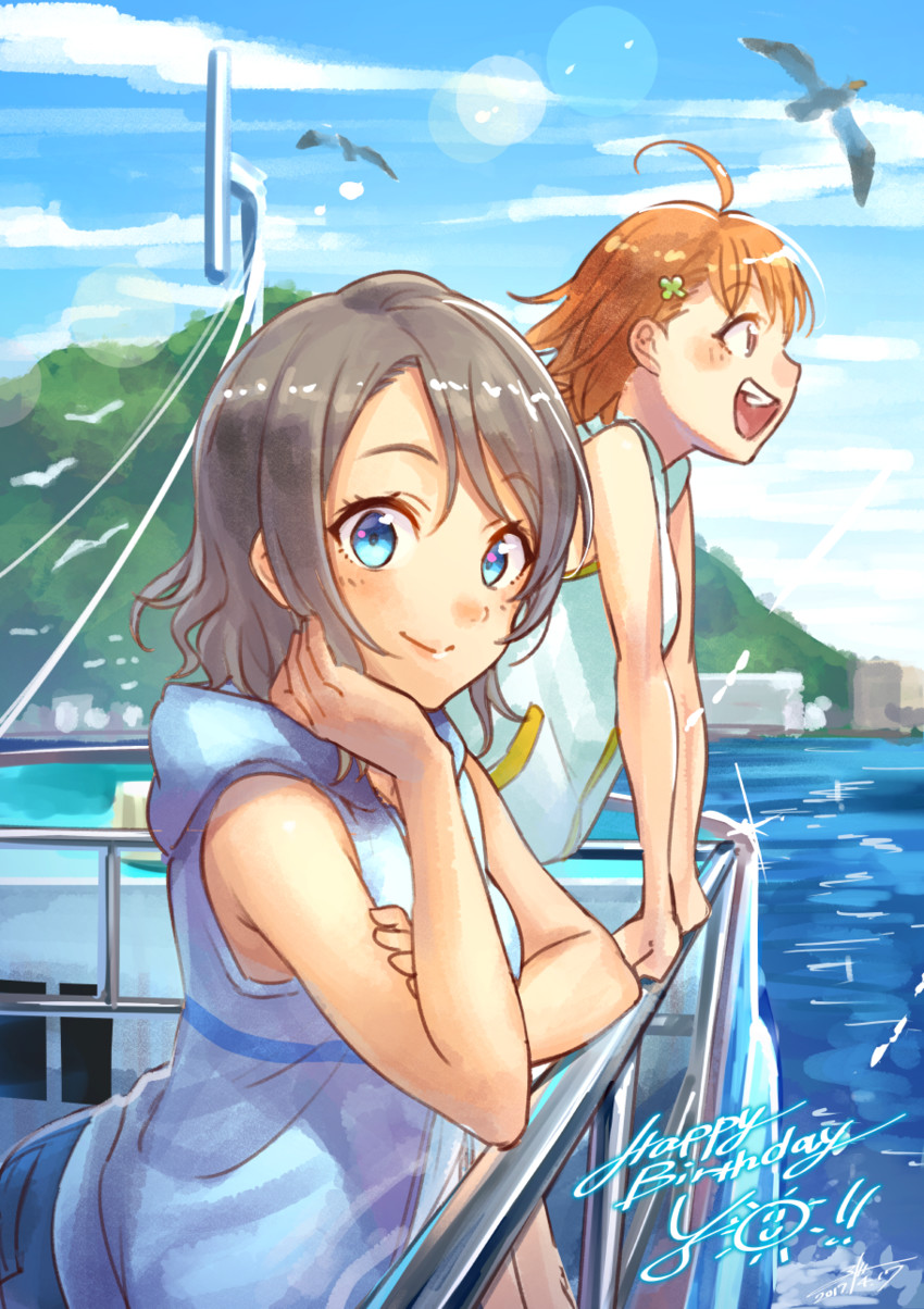 watanabe you and takami chika (love live! and 1 more) drawn by wedo