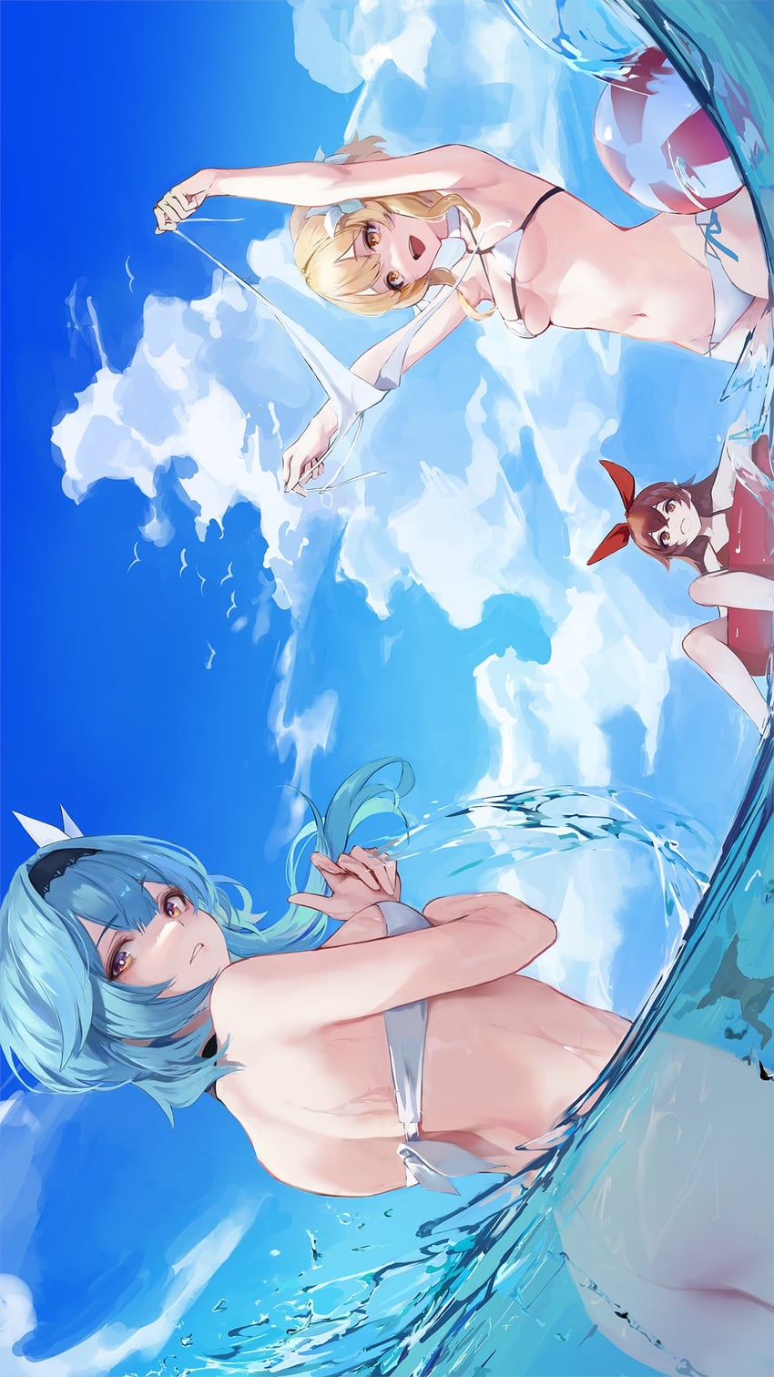 lumine, eula, and amber (genshin impact) drawn by leviathan_(hikinito0902)