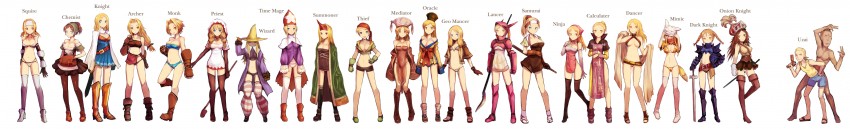 white mage, onion knight, monk, geomancer, time mage, and 16 more (final fantasy and 1 more) drawn by kara_(color)