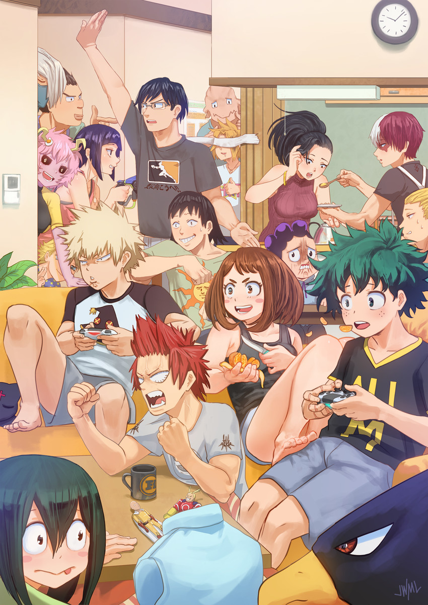 midoriya izuku, bakugou katsuki, uraraka ochaco, todoroki shoto, asui tsuyu, and 19 more (boku no hero academia and 11 more) drawn by justin_leyva_(steamy_tomato)