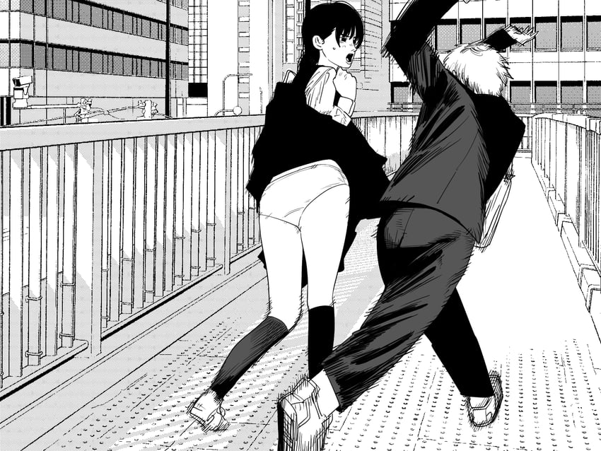 denji and mitaka asa (chainsaw man) drawn by nanami_toga