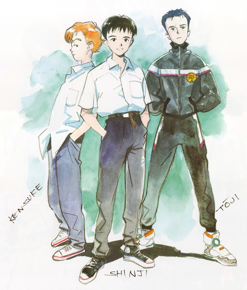 ikari shinji, aida kensuke, and suzuhara touji (neon genesis evangelion) drawn by sadamoto_yoshiyuki
