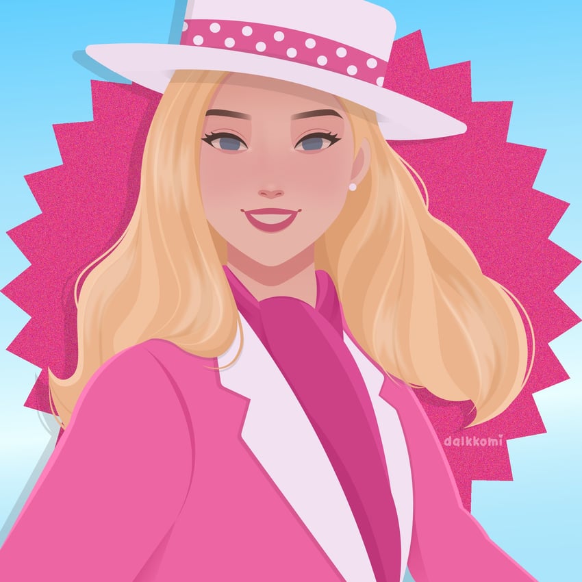 barbie, stereotypical barbie, takeuchi mariya, and margot robbie (barbie and 1 more) drawn by dalkkomi