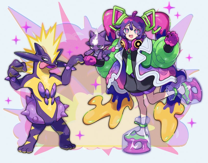hatsune miku, toxtricity, toxel, and poison miku (pokemon and 2 more) drawn by fuinagi_(huyuu_mm)