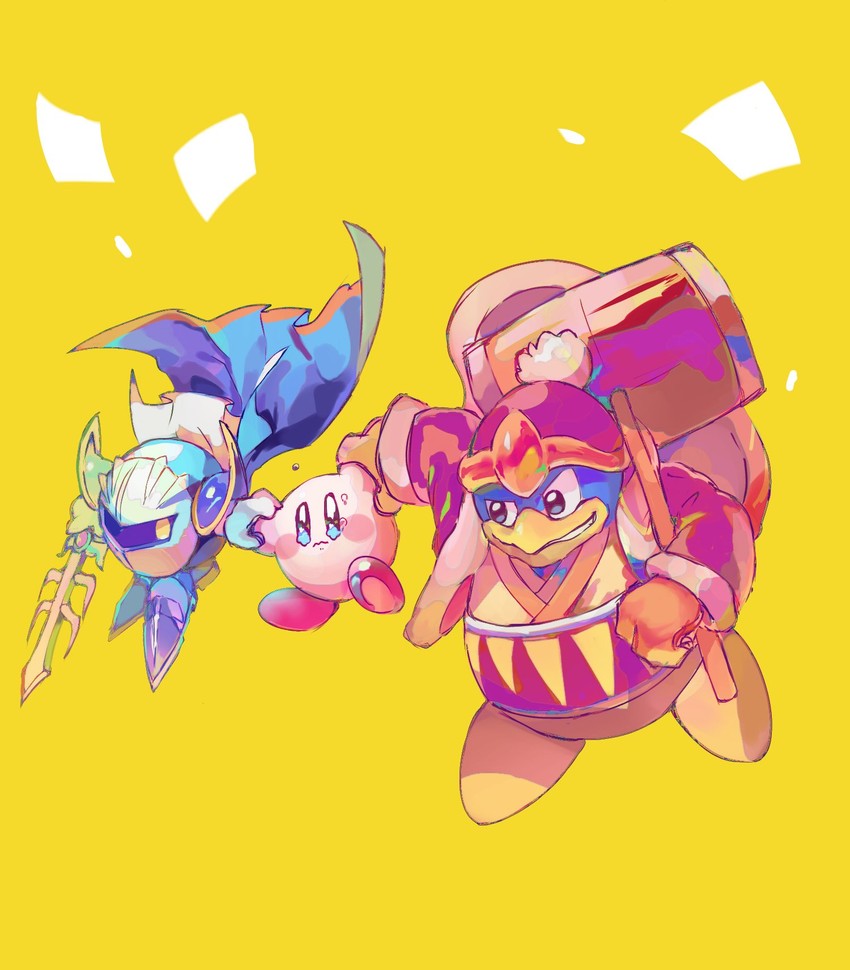 kirby, meta knight, and king dedede (kirby) drawn by tomatojuice1923