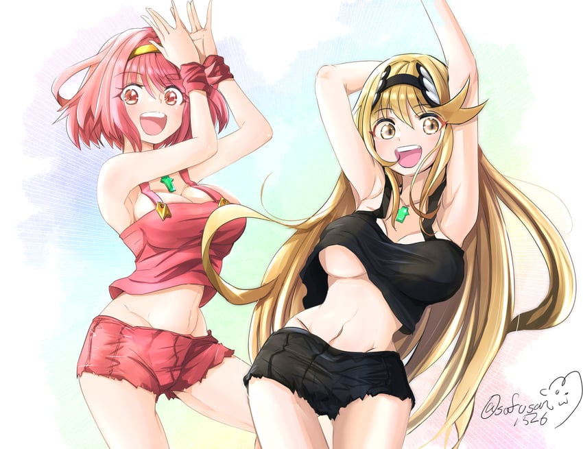 pyra and mythra (xenoblade chronicles and 1 more) drawn by sofusan1526