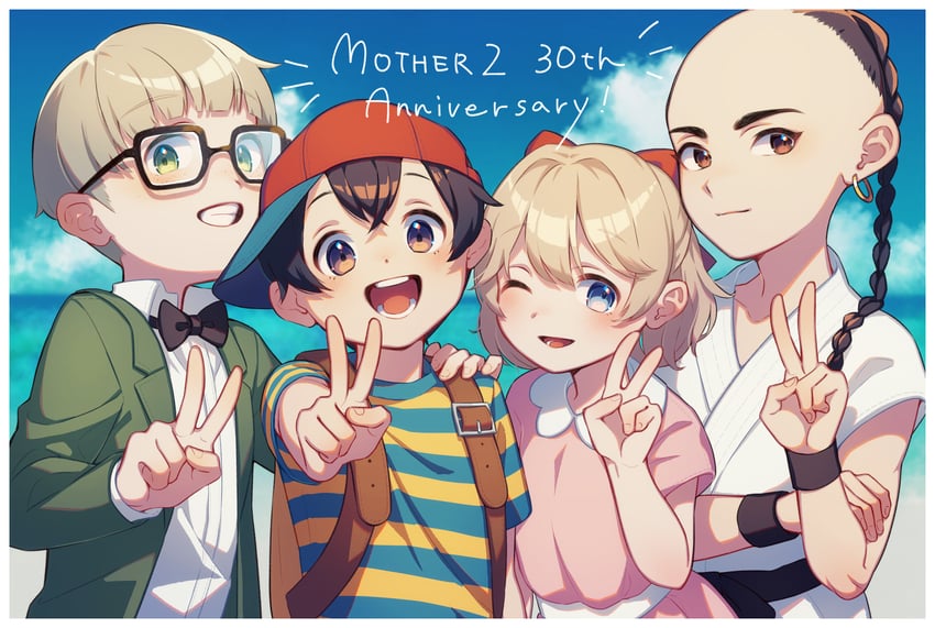 ness, paula, jeff andonuts, and poo (mother and 1 more) drawn by shifumame