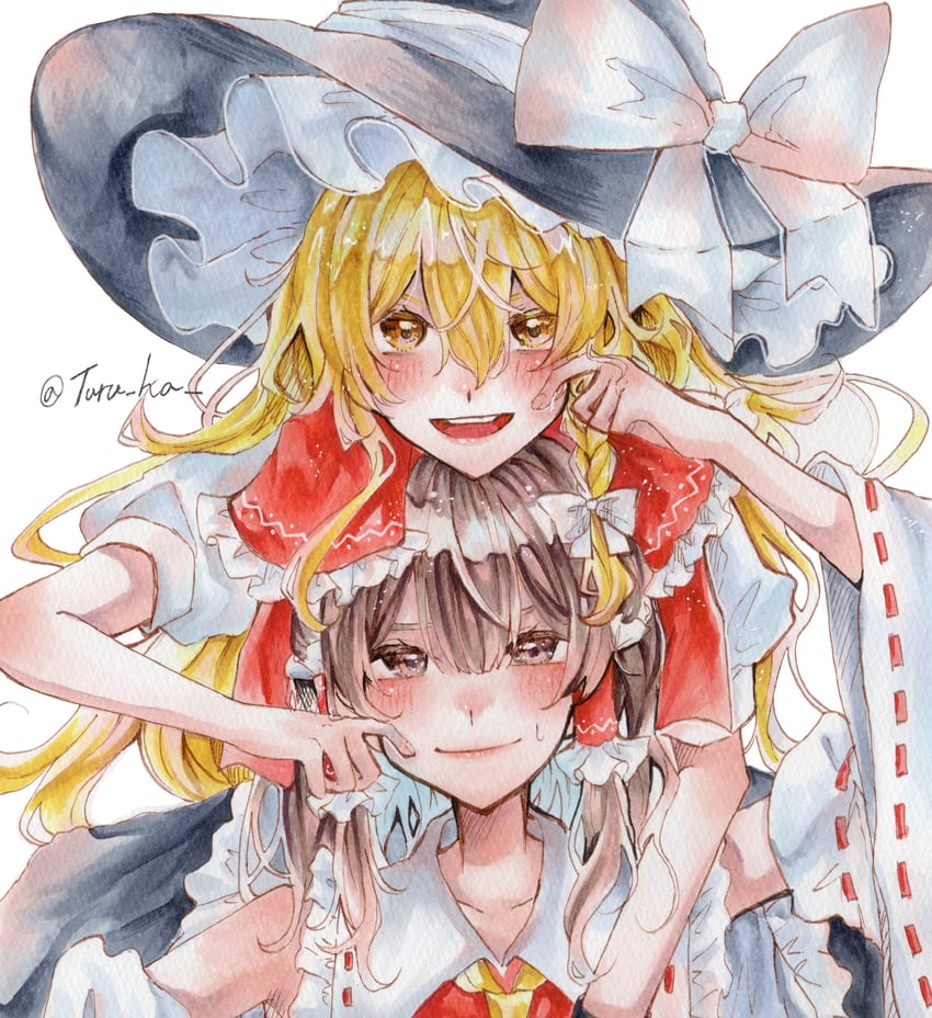hakurei reimu and kirisame marisa (touhou) drawn by annin_cha