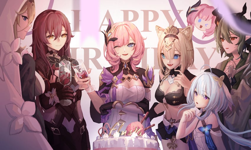 elysia, aponia, griseo, eden, pardofelis, and 1 more (honkai and 1 more) drawn by chuanshanjiajibingwan