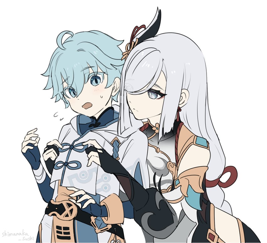 shenhe and chongyun (genshin impact) drawn by shimanaka_(shimanaka_sushi)