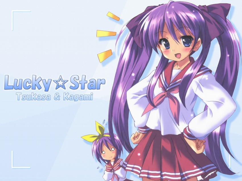 hiiragi kagami and hiiragi tsukasa (lucky star) drawn by komatsu_eiji