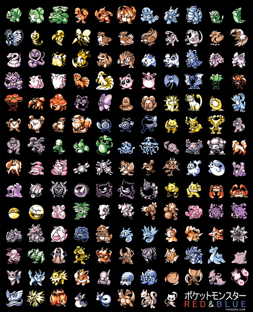 pikachu, eevee, charizard, gengar, bulbasaur, and 145 more (pokemon and 1 more) drawn by versiris