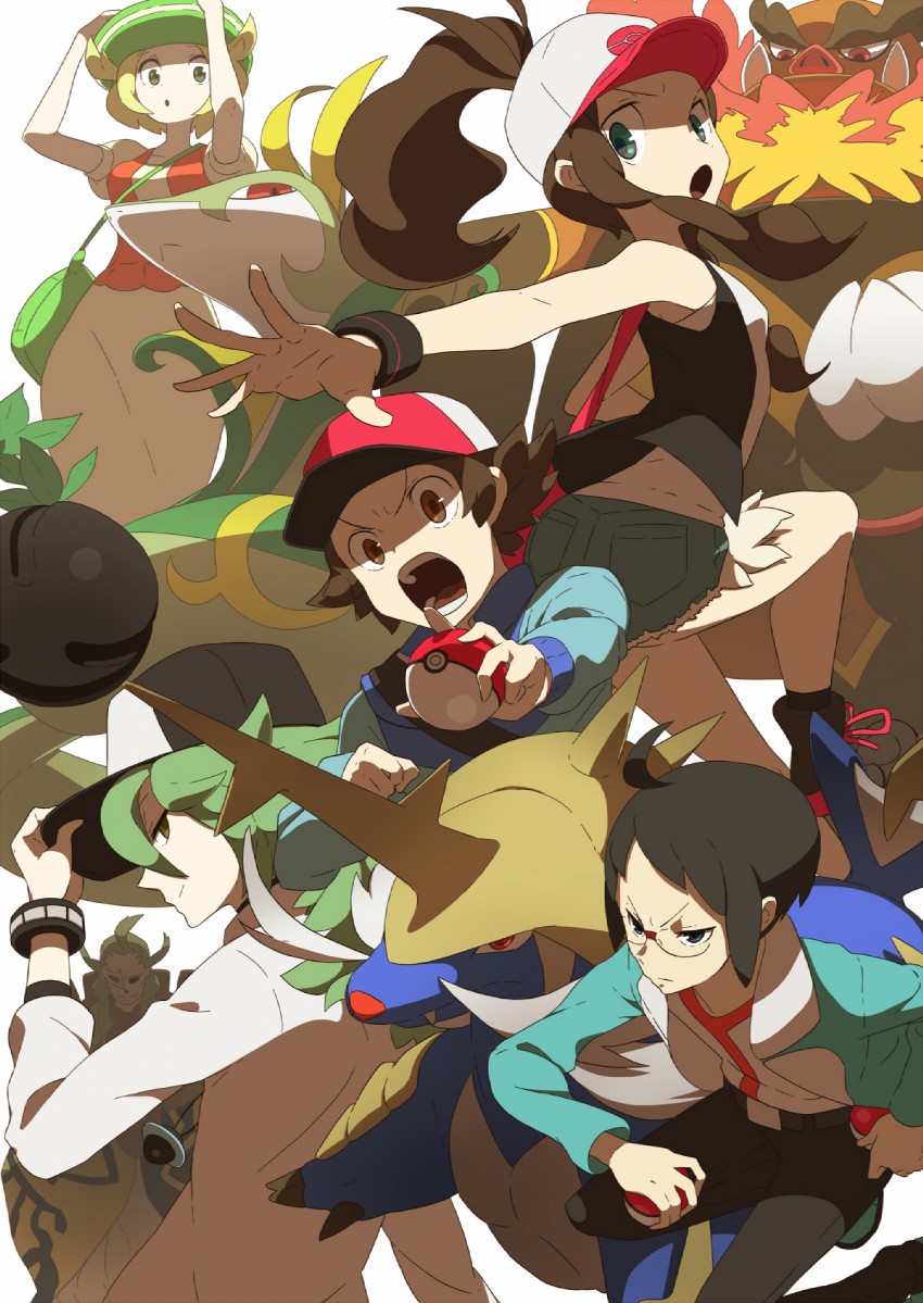 hilda, hilbert, n, bianca, cheren, and 4 more (pokemon and 1 more) drawn by tomioka_jirou