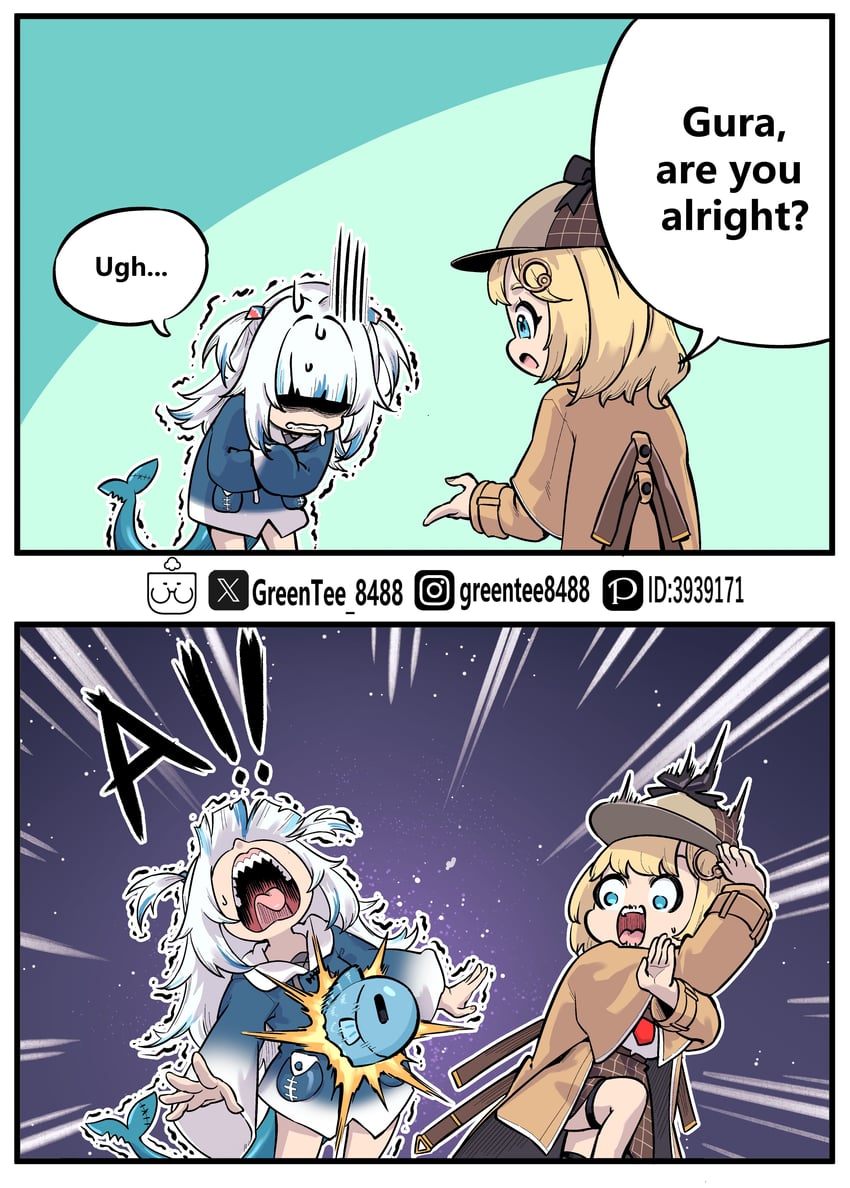 gawr gura, watson amelia, chestburster, and sameko saba (hololive and 3 more) drawn by zetsuental