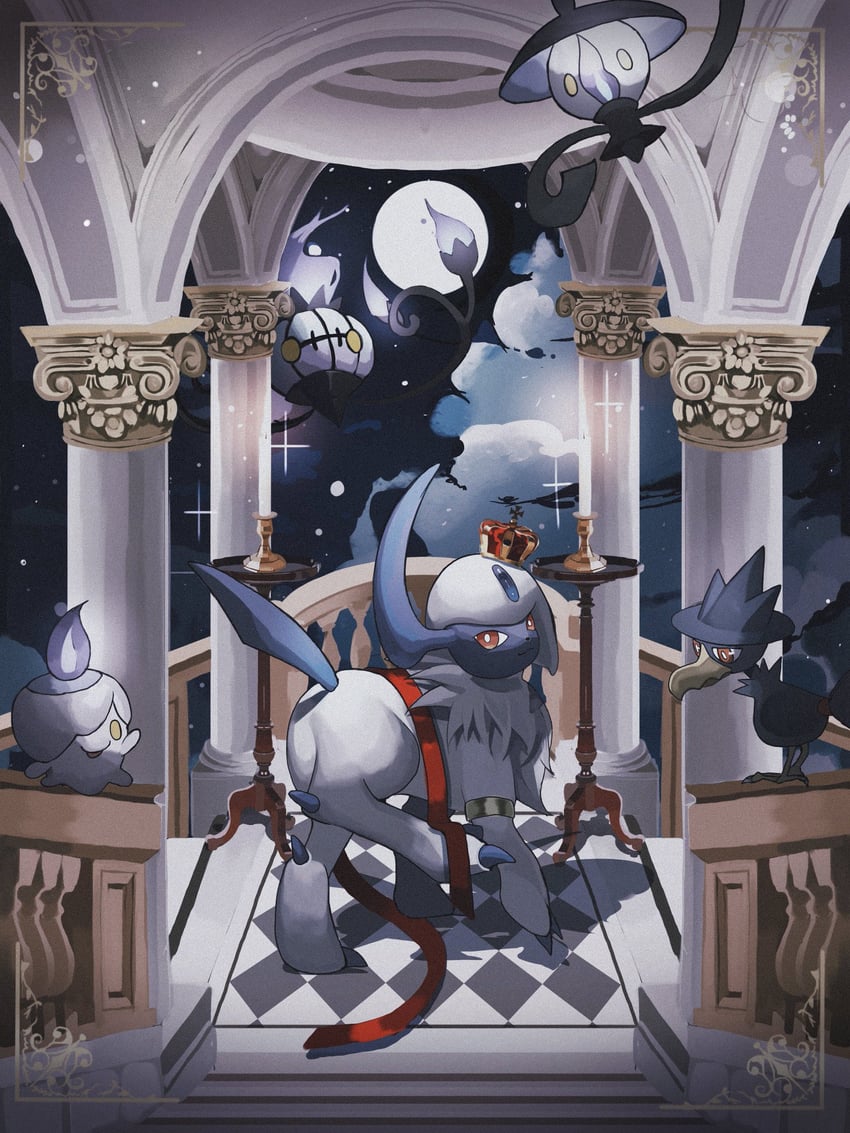 litwick, absol, chandelure, murkrow, and lampent (pokemon) drawn by reo_(mmocc123)