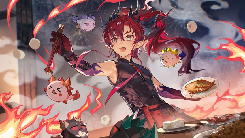 shu, dusk, nian, ling, chongyue, and 1 more (arknights) drawn by dongju_azuma
