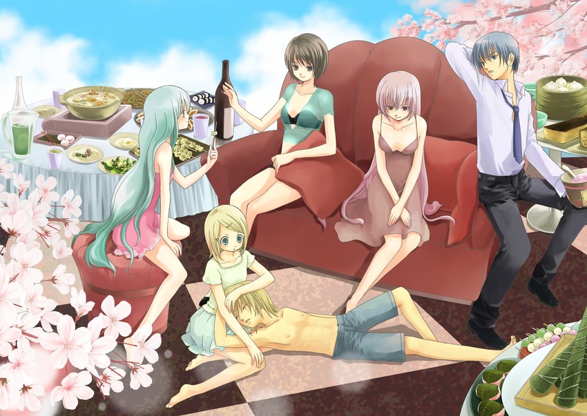 hatsune miku, kagamine rin, kagamine len, megurine luka, kaito, and 1 more (vocaloid) drawn by orika