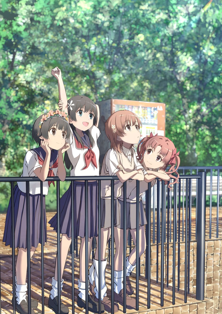 misaka mikoto, shirai kuroko, saten ruiko, and uiharu kazari (toaru majutsu no index and 1 more) drawn by pension_z