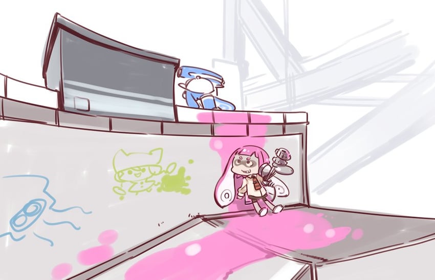 inkling player character and inkling girl (splatoon) drawn by mota