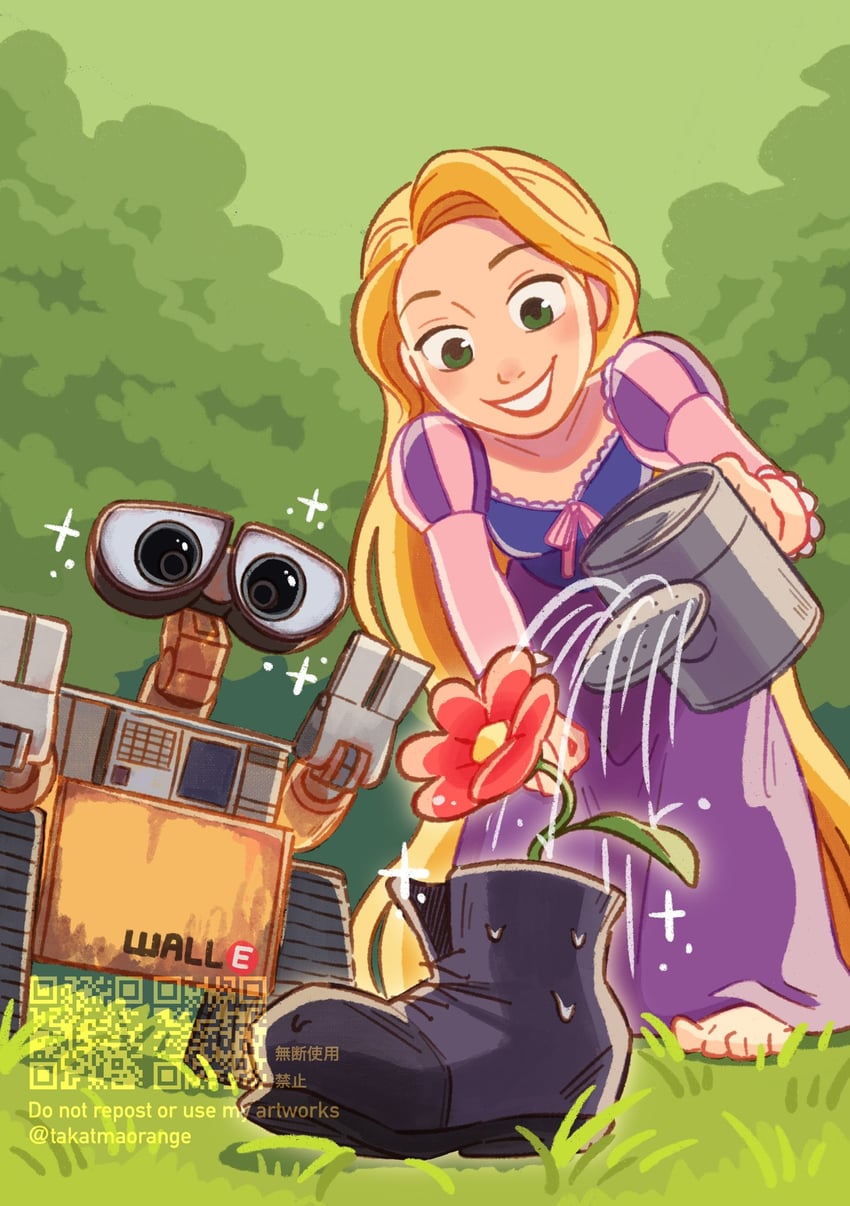 rapunzel and wall-e (disney and 2 more) drawn by takatmaorange