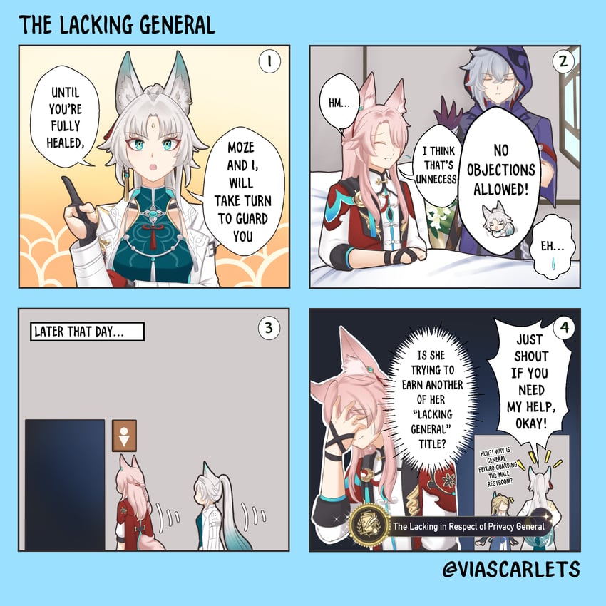 feixiao, jiaoqiu, yanqing, and moze (honkai and 1 more) drawn by viascarlets