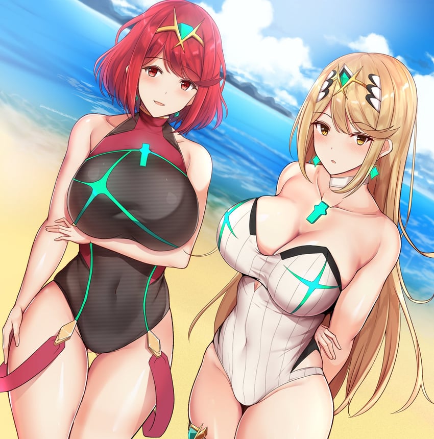 pyra and mythra (xenoblade chronicles and 1 more) drawn by noeomi