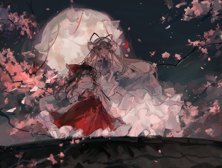 hakurei reimu and yakumo yukari (touhou) drawn by apple_da-ze